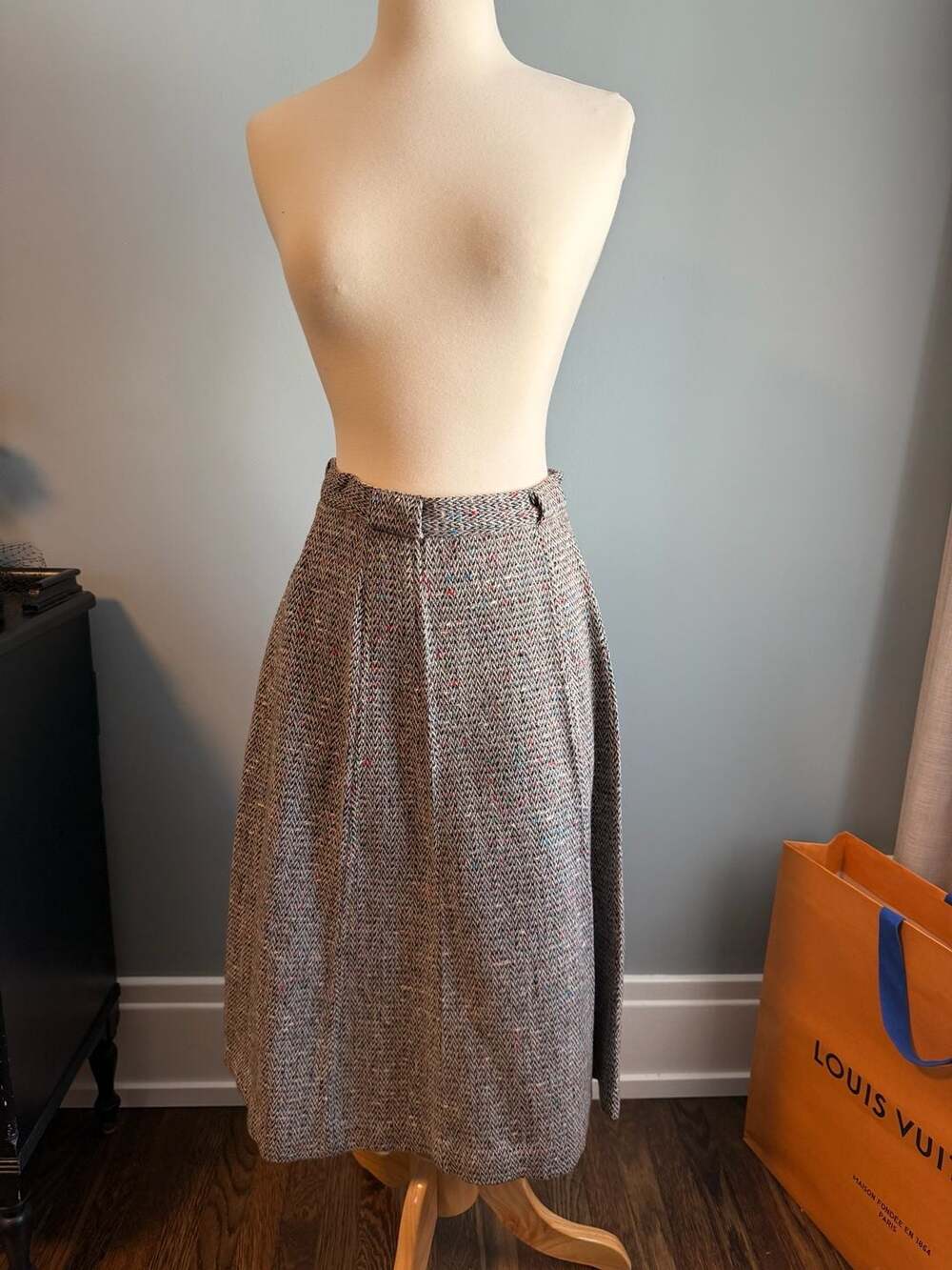 Summit Of Boston Vintage Tweed Wool Midi Skirt Multicolored Flecks
